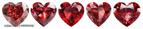 PNG Five sparkling red heart gemstones, transparent background