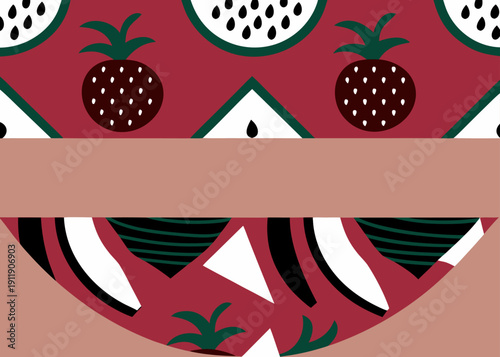 Tropical fruit pattern featuring pineapples and watermelon slices on a maroon background