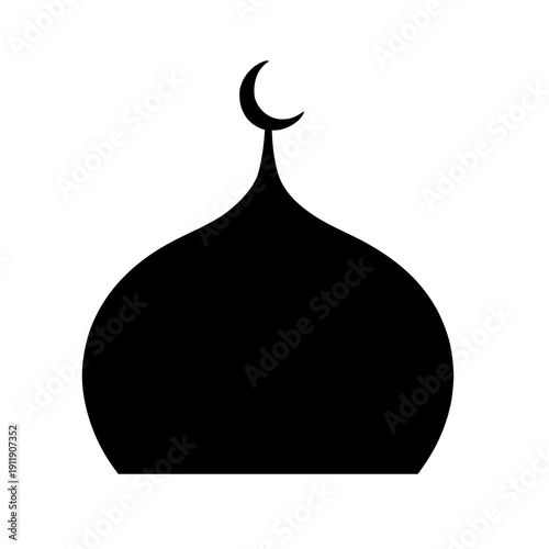 Distinctive silhouette of a mosque dome with a crescent moon finial.