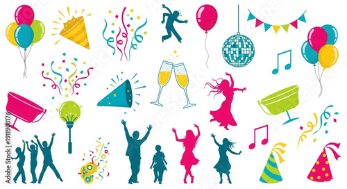 Party Celebrations Silhouettes and Icons.