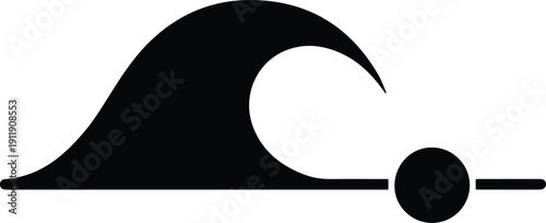 Wave and Circle on a Line Icon on White Background ocean water