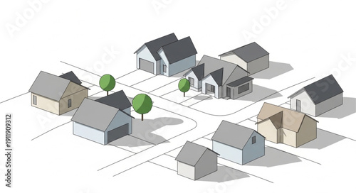 Neighborhood with Houses and Trees.