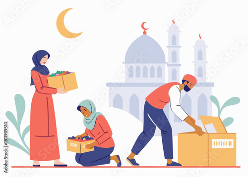 Ramadan Charity and Zakat Giving Modern Illustration