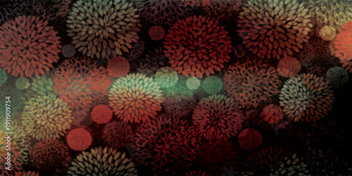 Abstract floral pattern with vibrant colors and intricate details.