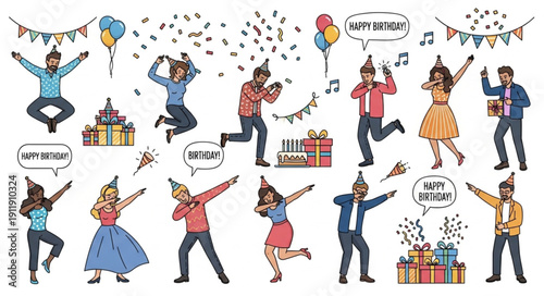 People Celebrating Birthday Party Joyfully.