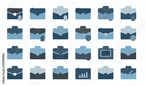 Briefcase Flat Vector Icon Set for Business Finance and Web Design