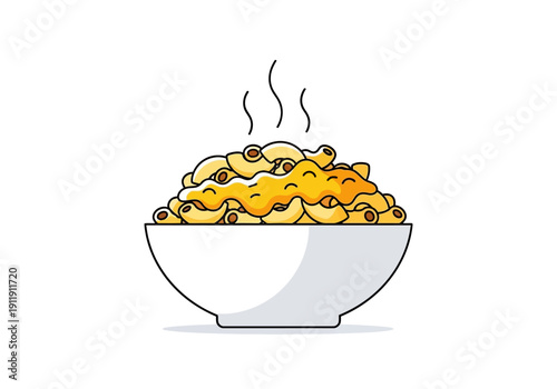 Delicious Macaroni and Cheese in a Bowl with Steam Rising - A Classic Comfort Food Illustration