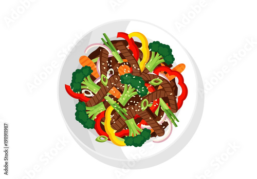 Healthy Stir-Fry Bowl with Beef, Broccoli, Peppers, and Onions - Delicious and Nutritious Meal