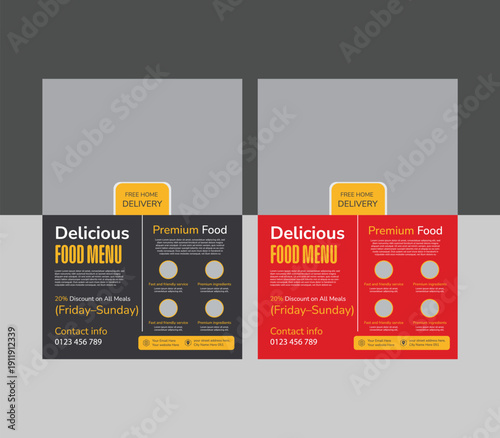 Set of restaurant menu and flyer design templates modern with colorful size A4 size.burger & healthy food business promotion flyer.