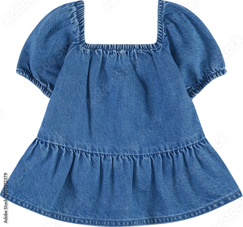Tablou pe pânză A charming blue denim dress with a ruffled hem and square neckline for a stylish