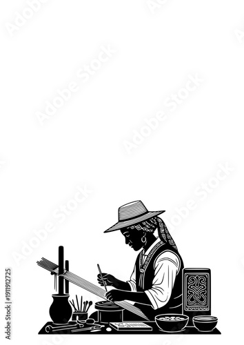 Local Flavor Heritage Artisan Silhouette Traditional Street Vendor Craftsmanship Vector Illustration