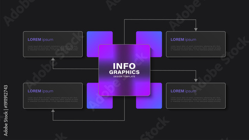 Dark glass vector modern infographic template for data visualization. Chart layout consisting of four options.
