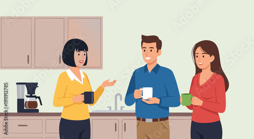 Teamwork and Collaboration A Vector Illustration of Colleagues Enjoying Coffee Breaks