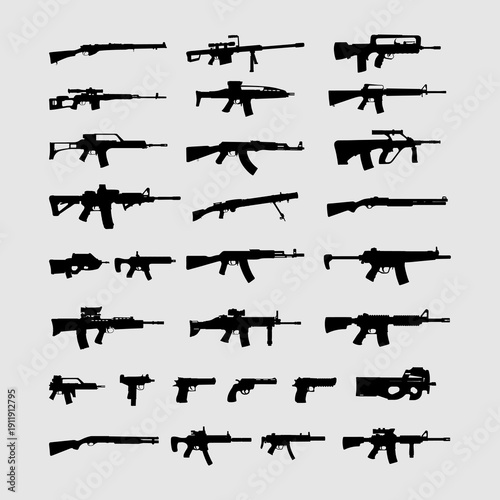 collection of various firearm silhouettes in black
