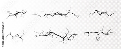 Cracked Surface Overlay Collection with Jagged Fracture Designs and Broken Ground Patterns on Transparent Background