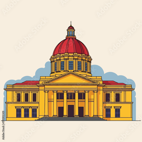 Grand colonial building with red dome and columns