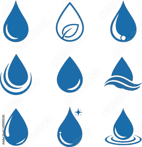 Collection of blue water droplet icons