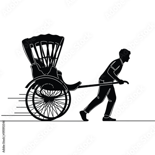 Rickshaw puller transporting passengers in a traditional hand-pulled rickshaw.