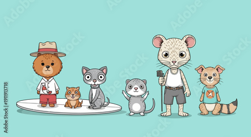 Cartoon Animals Standing Together Illustration.