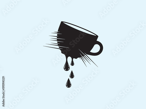 Solid black silhouette of a coffee cup with falling drops