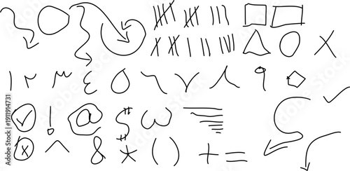 Black Hand-Drawn Doodle Art: Assorted Scribble Arrows, Shapes, and Symbols for Creative Design Projects