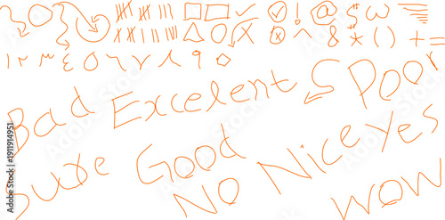 Random Pink Hand Drawn Doodle Vector Squiggles and Feedback Words for Creative Design and Informal Annotations