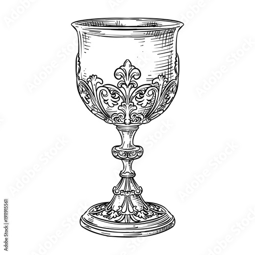 ornate gold chalice vector line art hand drawn illustration