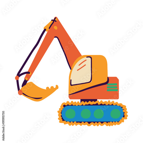 Construction Vehicle Toy for Fine Motor Skills Development. Orange Excavator Digger Vector Illustration for Educational Kids Projects and Engineering Play