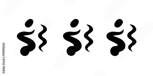 Three abstract black symbols with wavy lines and human-like figures Vector