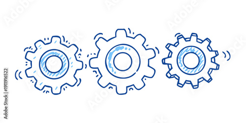 Three interlocking blue gears with a gradient of light to dark blue Vector