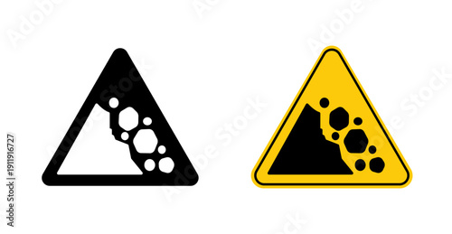 Falling Rocks Hazard Warning Road Sign Line Icon