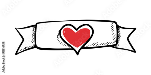 A heart symbol enclosed in a banner with a white background and black outline Vector