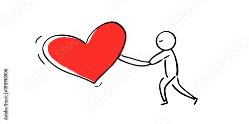 A person pushing a large red heart symbolizing love and affection Vector
