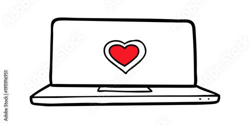 A minimalist illustration of a laptop with a heart symbol on the screen. Vector