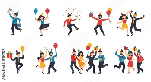 People Celebrating with Balloons and Gifts.