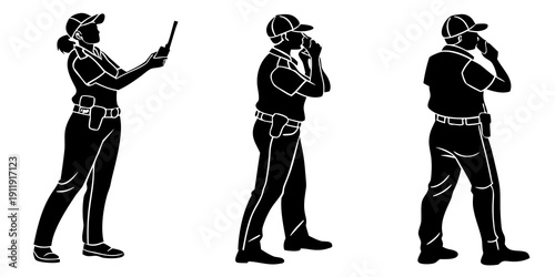 Three individuals performing different hand gestures in a sequence of movements Vector