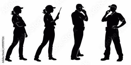 Silhouettes of people in various poses and activities Vector