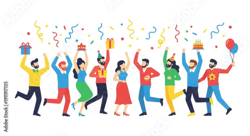 People Celebrating with Confetti and Balloons.