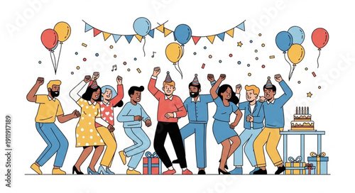 People Celebrating Party with Balloons.