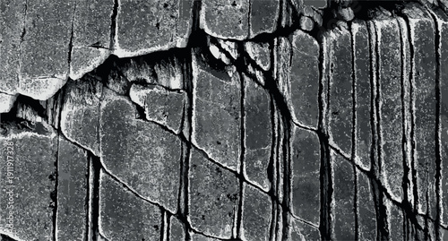 Raw Concrete Wall Texture with Deep Vertical Fissures - Gritty Monochrome Rock Surface