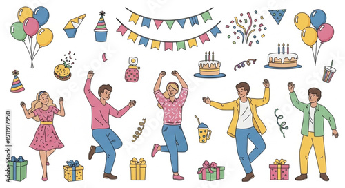 People Celebrating Party with Decorations.