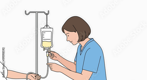 Nurse Administering IV Drip Treatment to Patient in Clinical Setting