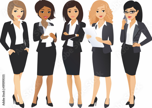 Diverse group of professional women in business attire standing together