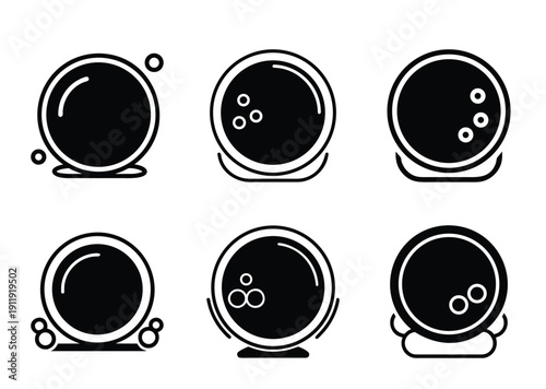 Assorted Abstract Sphere Icons Embodying a Variety of Symbolic Conceptions in Black and White