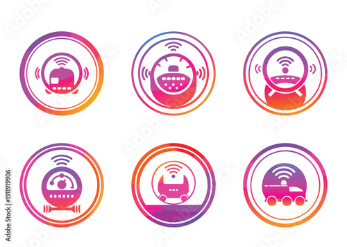 Diverse set of smart vehicle icons in vibrant gradient circles design