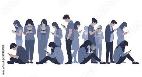People Using Mobile Phones Standing Sitting.
