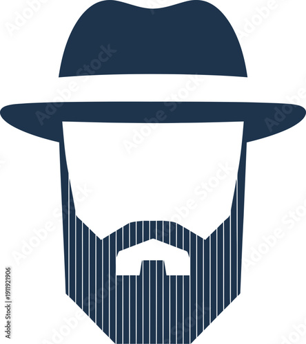 Man face with fedora hat and beard, abstract or incognito person icon for profile, avatar or detective concept. Vector symbol