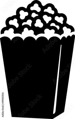 Popcorn box icon black and white symbol for cinema movie snack, entertainment, food concept. Vector illustration for sticker, app, web