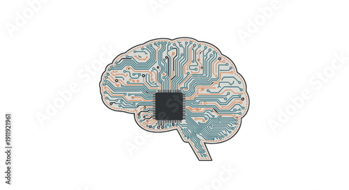 Human Brain with Microchip Illustration Representing Artificial Intelligence Concept