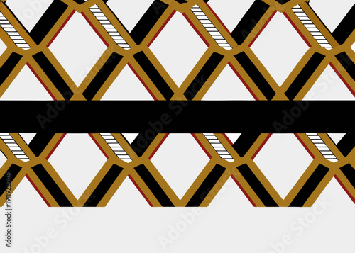 Geometric pattern featuring gold and black diamond shapes with a central horizontal bar